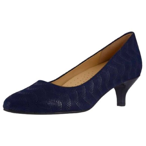 Trotters Kiera Evening Blue Wave Kitten Heel Leather Pumps Size 9N - Picture 1 of 11
